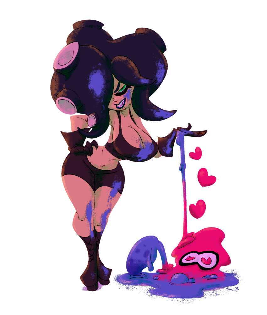 &lt;3 &lt;3_eyes absurd_res ambiguous_gender animal_humanoid big_breasts big_hair boots bottomwear breasts cephalopod cephalopod_humanoid cleavage clothed clothing elite_octoling eyeliner female female_focus feral footwear gloves goo_creature hair hand_on_hip handwear hi_res humanoid inkling leaning leaning_forward light_skin lipstick looking_at_viewer makeup marine marine_humanoid midriff mollusk mollusk_humanoid navel nintendo octarian octoling red_hair shirt shorts signature simple_background slb solo_focus splatoon standing suction_cup tank_top tentacle_hair tentacles topwear video_games white_background