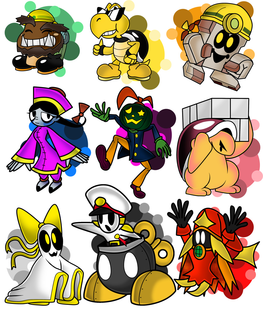 absurd_res armor blue_skin blush bob-omb bombshell_koopa braided_hair brown_skin buster_beetle chinese_clothing clothing duplighost eyewear fangs female food fruit general_guy gesture goomba goombo green_skin hair hat headgear headwear helmet hi_res koopa male mario_bros mask nintendo paper_mario pionpi plant pumpkin reptile ribbons scalie scarecrow shaman_(mario) shell shyguy smile sunglasses that-one-leo thumbs_up turtle undead video_games wallop_(mario) yellow_eyes yellow_skin