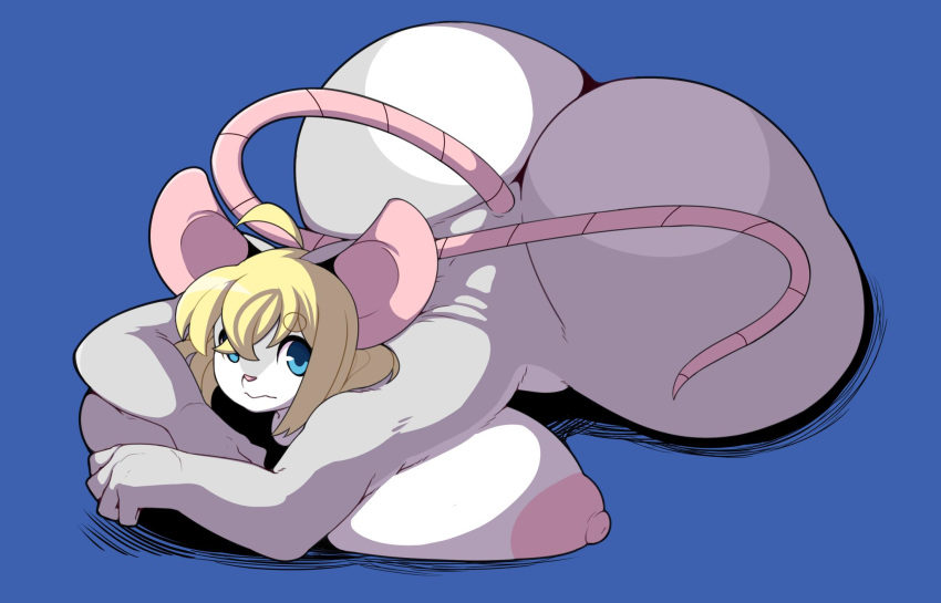 big_breasts big_butt blonde_hair breasts butt female fur grey_fur hair hi_res huge_breasts huge_butt looking_at_viewer mammal mouse murid murine nipples nude rodent solo thick_thighs vammzu wide_hips