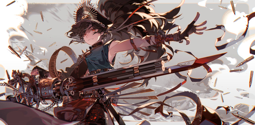 all_male black_hair chain collar fate/grand_order fate_(series) gloves gun hat katana kawacy kippoushi_oda_(fate) long_hair male nobunaga_oda_(fate) ponytail red_eyes sword waifu2x weapon