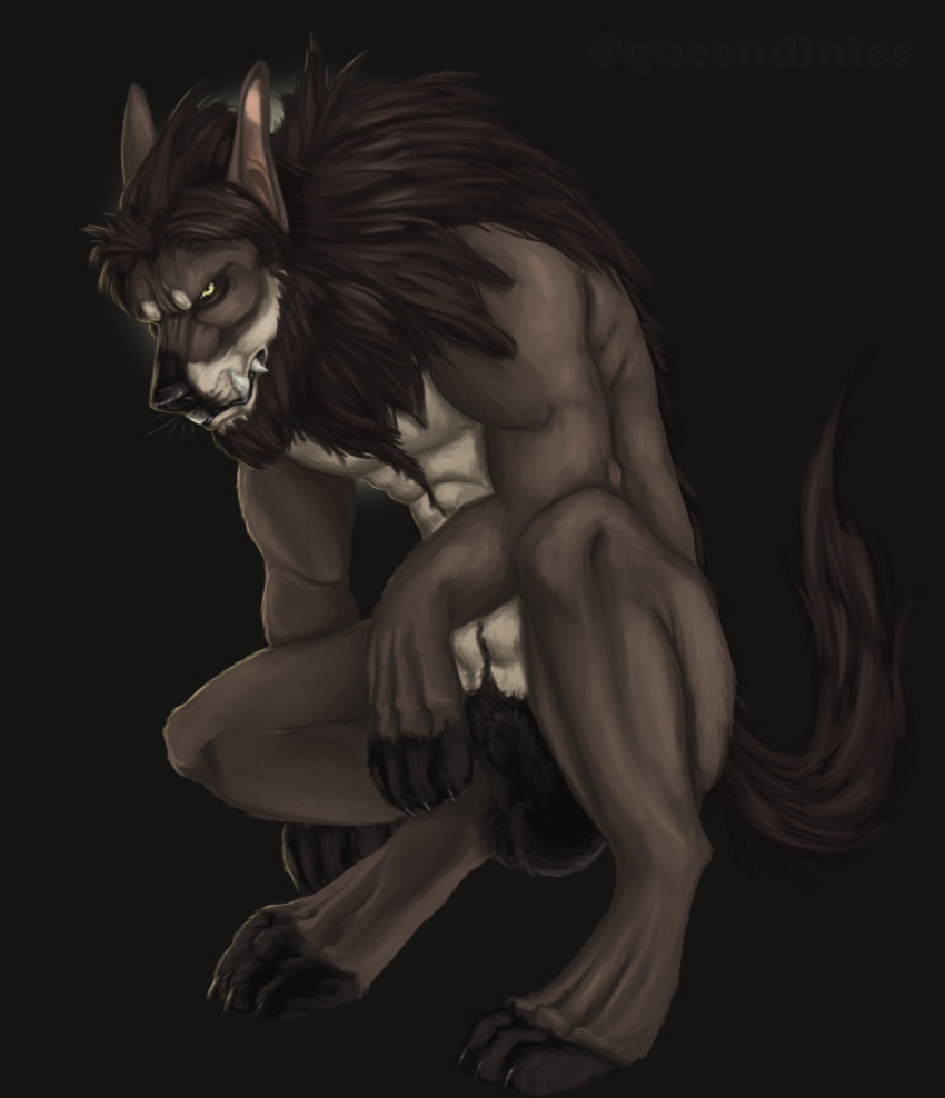 balls beard canid canine canis claws facial_hair fangs gabichan00 hi_res male mammal mane muscular nude paws solo were werecanid werecanine werewolf winston wolf yellow_eyes