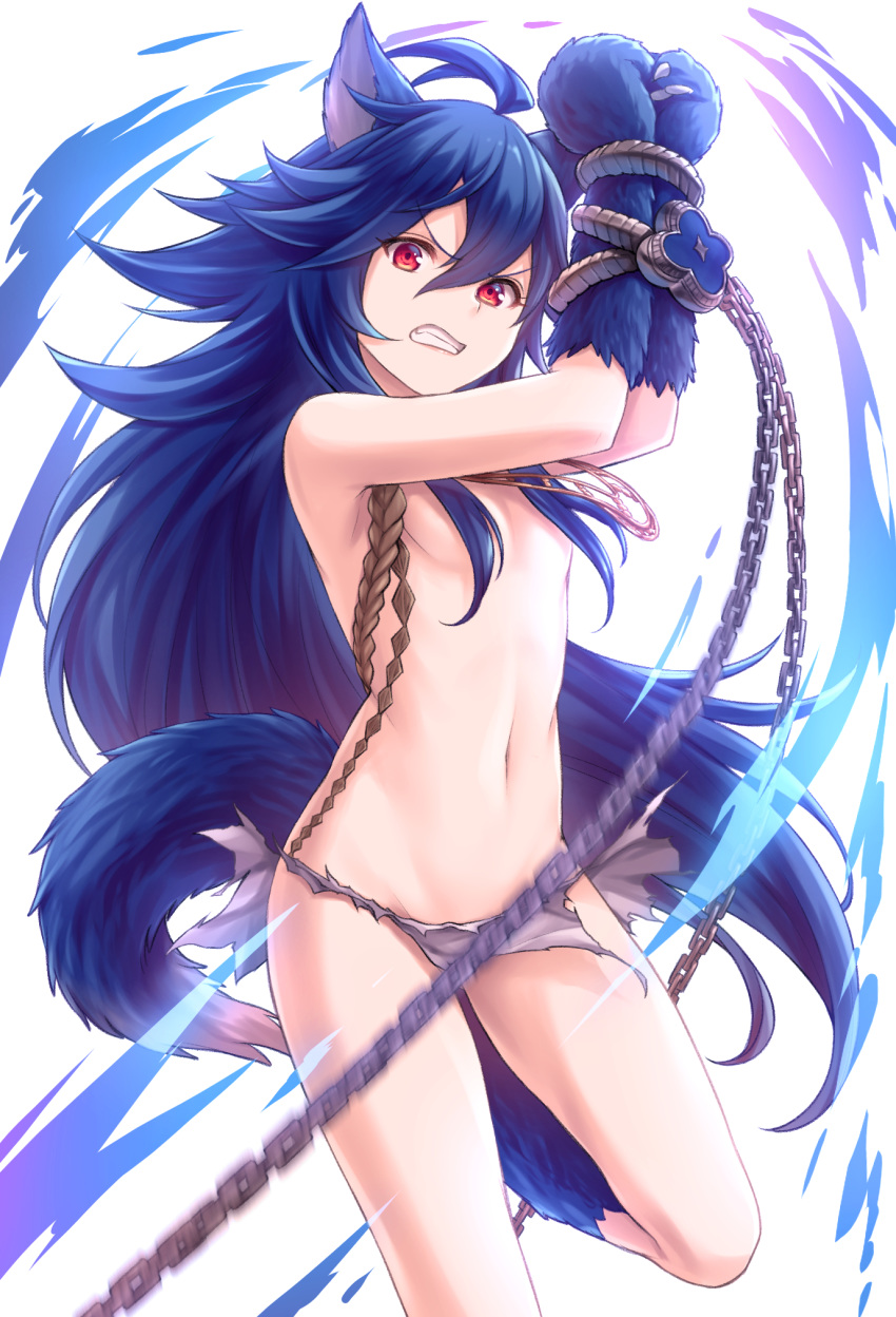 animal_ears fenrir granblue_fantasy pantsu tail tomo_(user_hes4085) topless torn_clothes