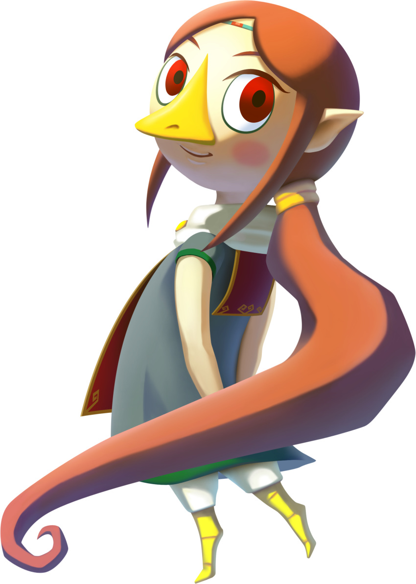 1girl anthro avian avian_humanoid beak blush brown_hair clothed clothing female female_focus female_only hair hands_behind_back hands_together headband looking_at_viewer looking_back medli nintendo official_art pointy_ears ponytail red_eyes smile the_legend_of_zelda the_legend_of_zelda:_the_wind_waker the_wind_waker tied_hair transparent_background