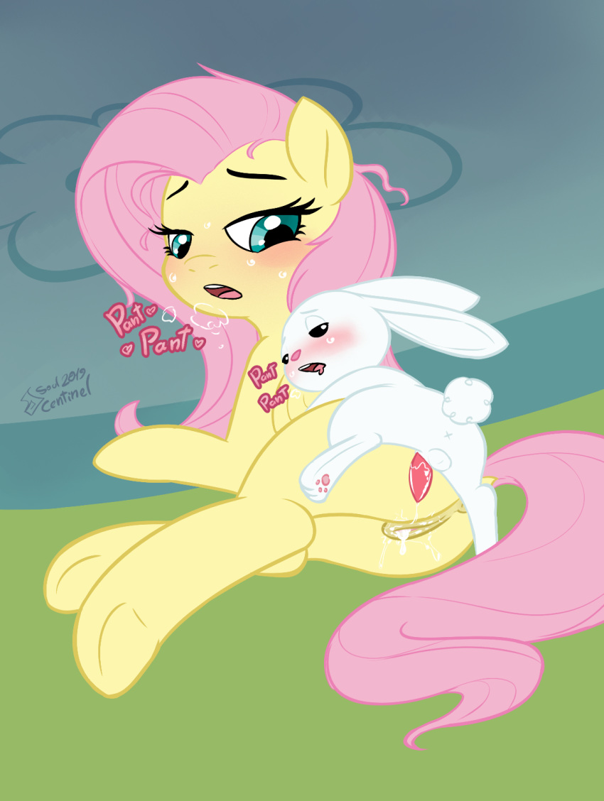 after_sex angel_(mlp) anus balls blush bodily_fluids butt cum cum_in_pussy cum_inside cutie_mark duo english_text equid equine female feral feral_on_feral fluttershy_(mlp) friendship_is_magic genital_fluids hi_res interspecies lagomorph larger_female leporid male male/female mammal my_little_pony open_mouth penis pterippus pussy rabbit saliva size_difference smaller_male soulcentinel sweat text wings x_anus