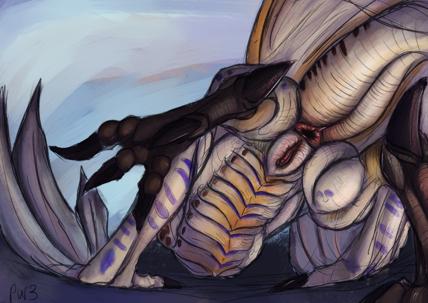 2019 4_toes absurd_res alternate_version_at_source anisodactyl anus ass_up belly_scales big_anus big_claws black_claws butt capcom claws dewclaw digitigrade dragon feet female feral flying_wyvern hi_res legiana low-angle_view monster_hunter multicolored_scales presenting presenting_anus presenting_hindquarters pur3 pussy scales scalie solo thick_tail toes video_games wings wyvern