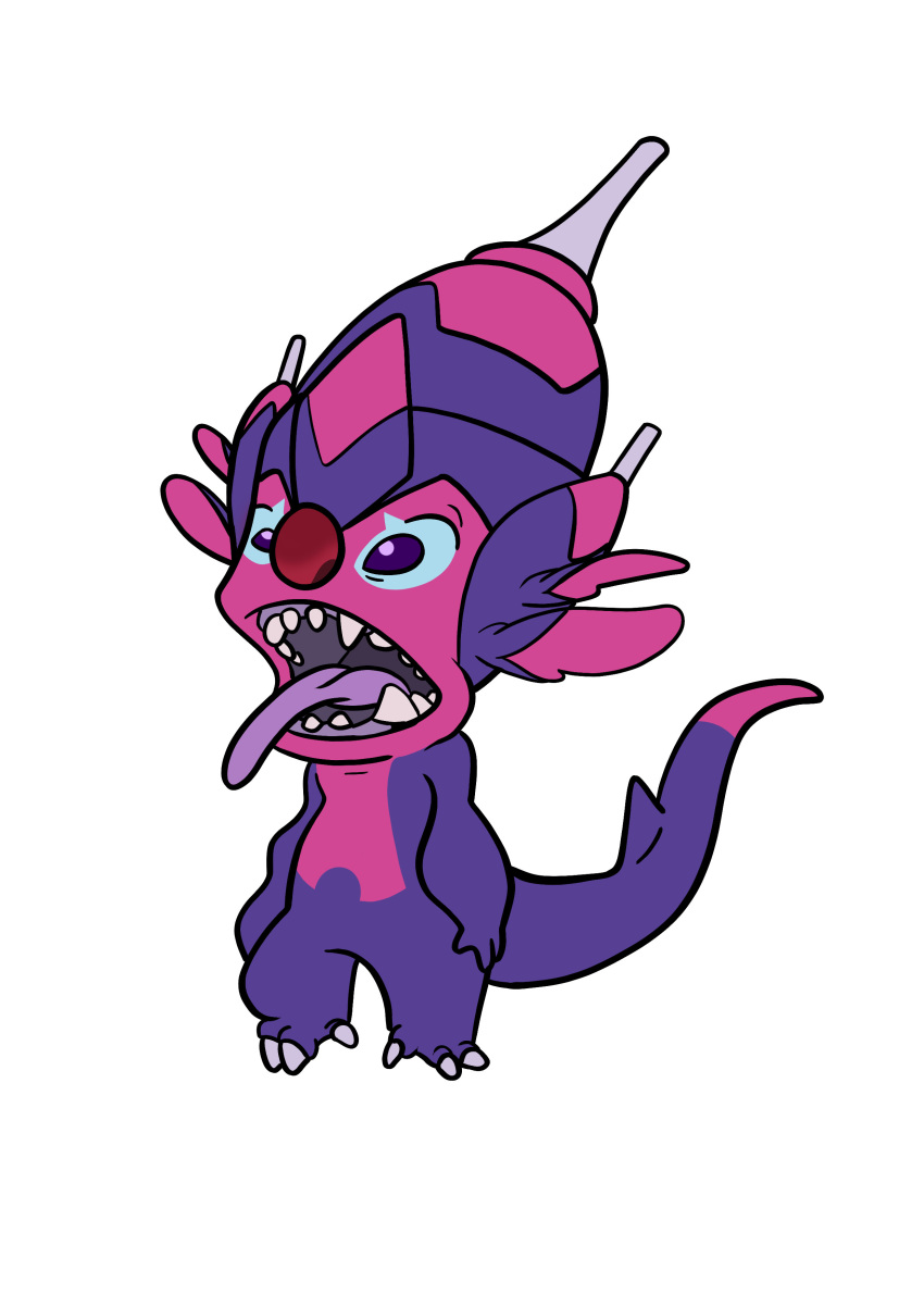 2019 3_toes 4_ears absurd_res alien claws crossover digital_media_(artwork) disney experiment_(lilo_and_stitch) fibber flat_colors hi_res hybrid lilo_and_stitch multi_ear nintendo notched_ear open_mouth poipole pok&eacute;mon pok&eacute;mon_(species) purple_body purple_eyes purple_tongue red_nose simple_background solo toe_claws toes tombola1993 tongue tongue_out ultra_beast video_games white_background