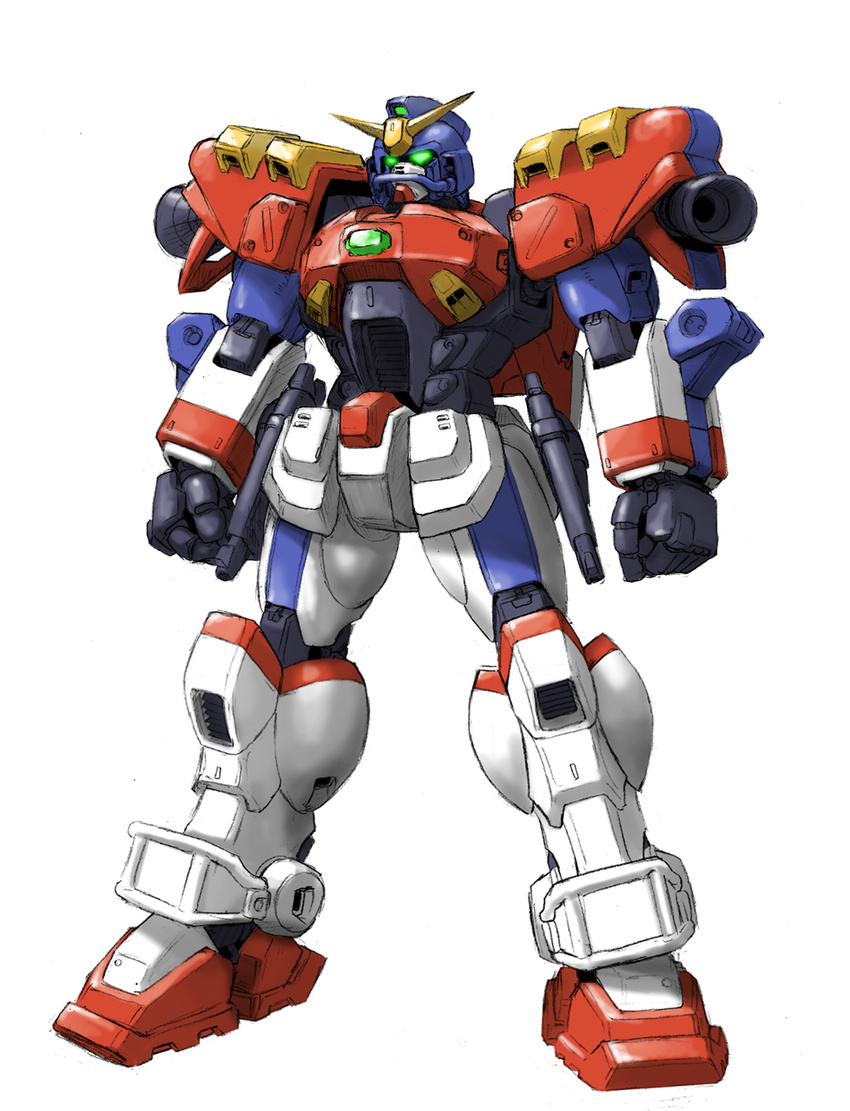 clenched_hands g_gundam gundam gundam_maxter helmet highres machinery mecha no_humans simple_background standing white_background