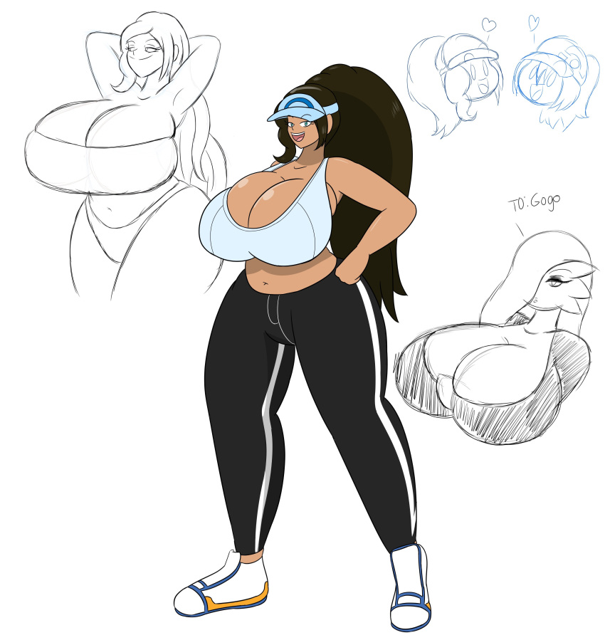 absurd_res big_breasts blue_eyes breasts cleavage clothed clothing colthing gardevoir hair hair_down hand_on_hip hat headgear headwear hi_res huge_breasts human humanoid igphhangout long_hair mammal nintendo open_mouth pok&eacute;mon pok&eacute;mon_(species) ponytail standing trainer_go's_mum(igph) trainer_go_(igph) video_games