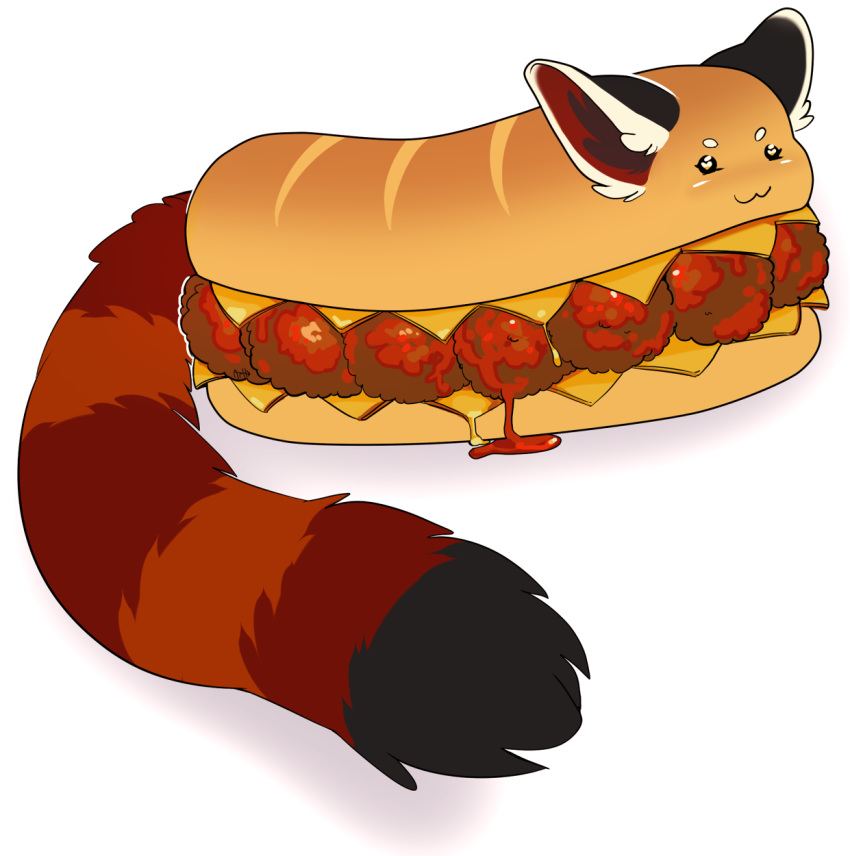 &lt;3 2017 :3 ailurid arh cheese dairy_products digital_media_(artwork) fluffy fluffy_ears fluffy_tail food food_creature hi_res kibeth mammal meatballs red_panda simple_background solo submarine_sandwich white_background
