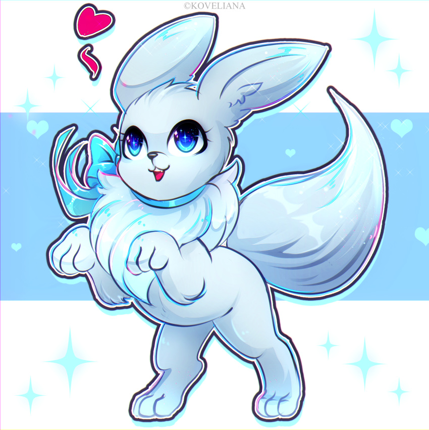 2019 ambiguous_gender blue_eyes digital_media_(artwork) eevee feral fur grey_fur hi_res koveliana nintendo pok&eacute;mon pok&eacute;mon_(species) shiny_pok&eacute;mon simple_background smile solo standing video_games white_fur