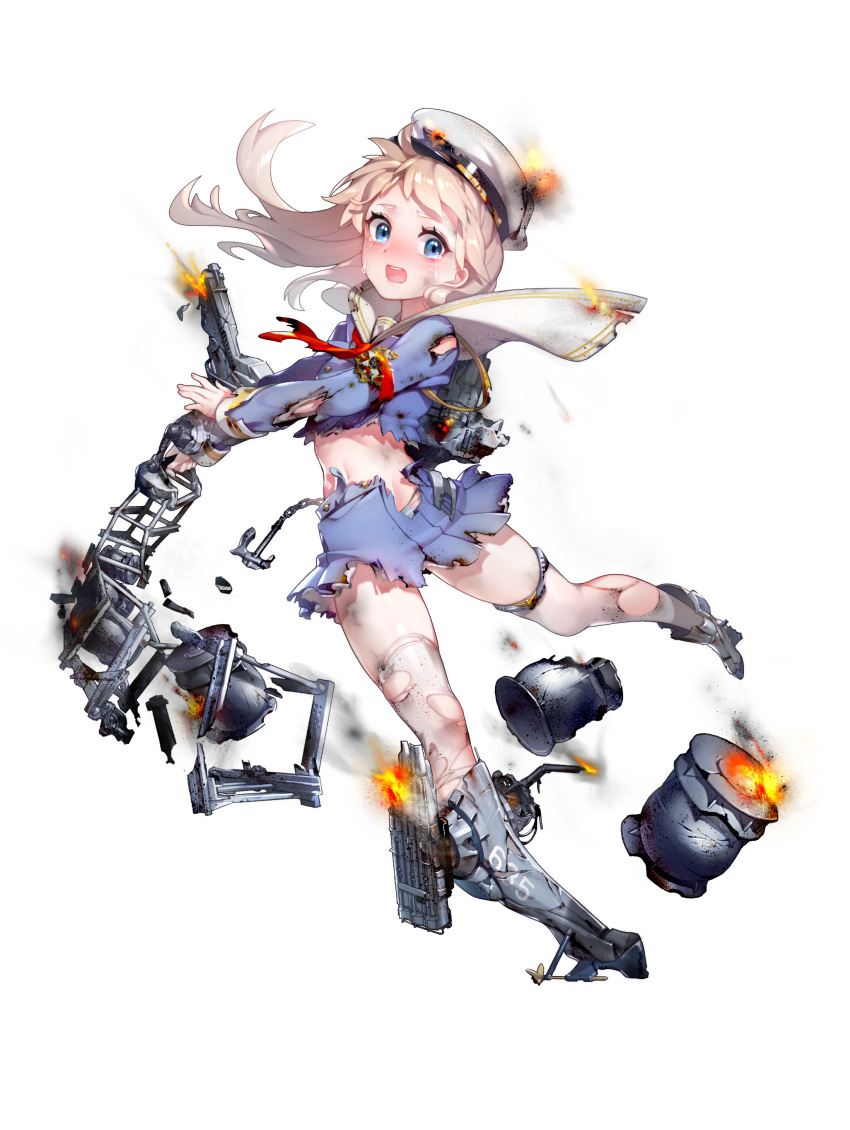 battleship_girl england_(battleship_girl) garter heels quuni thighhighs torn_clothes uniform weapon