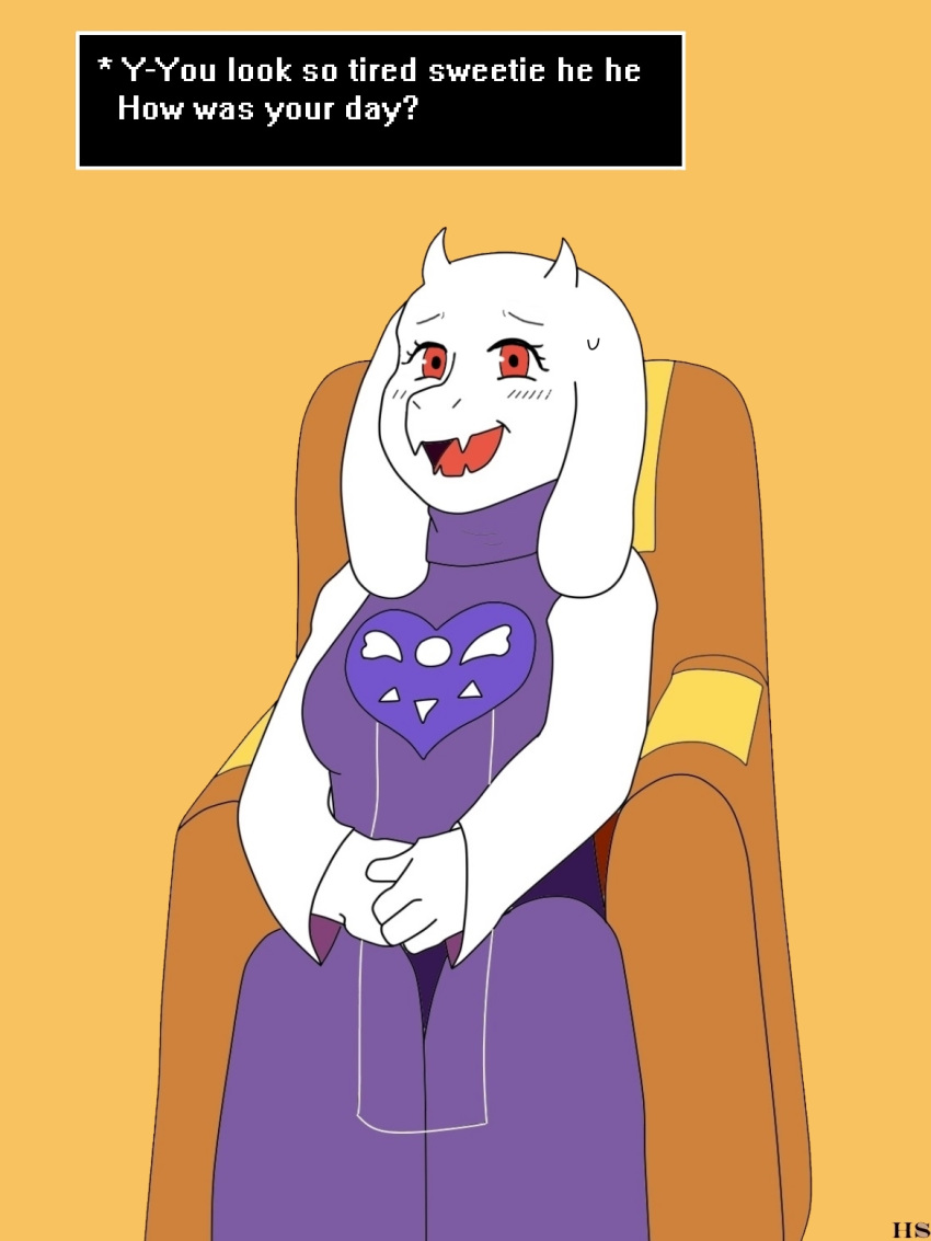 2019 anthro boss_monster bovid breasts caprine clothing female floopy_ears fur hi_res hoodie_stalker horn looking_at_viewer mammal sitting text toriel undertale video_games white_fur