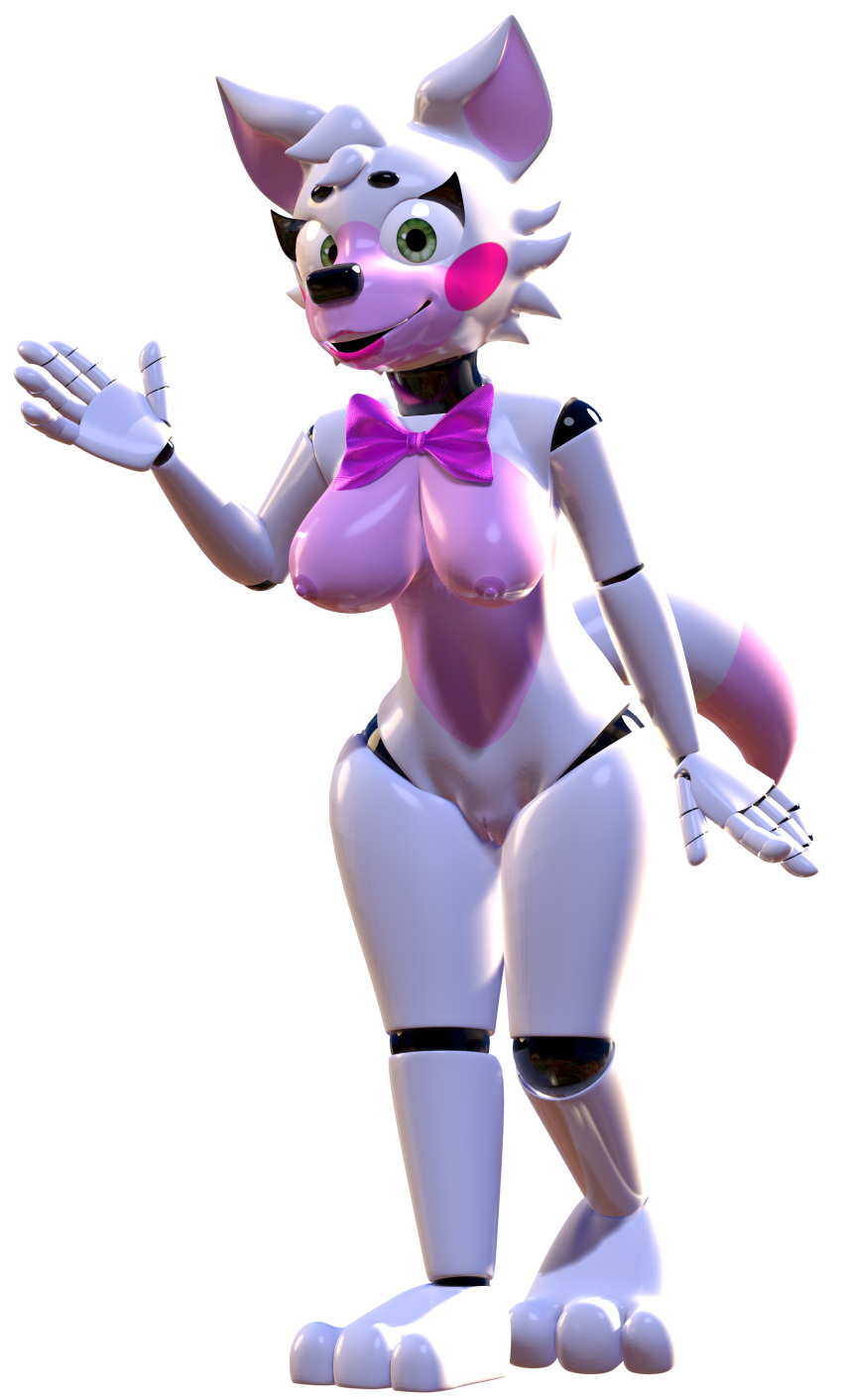 2019 3d_(artwork) absurd_res animatronic anthro bow breasts canid canine canis digital_media_(artwork) female five_nights_at_freddy's fox funtime_foxy funtime_foxy_(fnafsl) hi_res looking_at_viewer machine mammal nipples nude open_mouth pussy robot sister_location smile solo thebunwiththescarf video_games