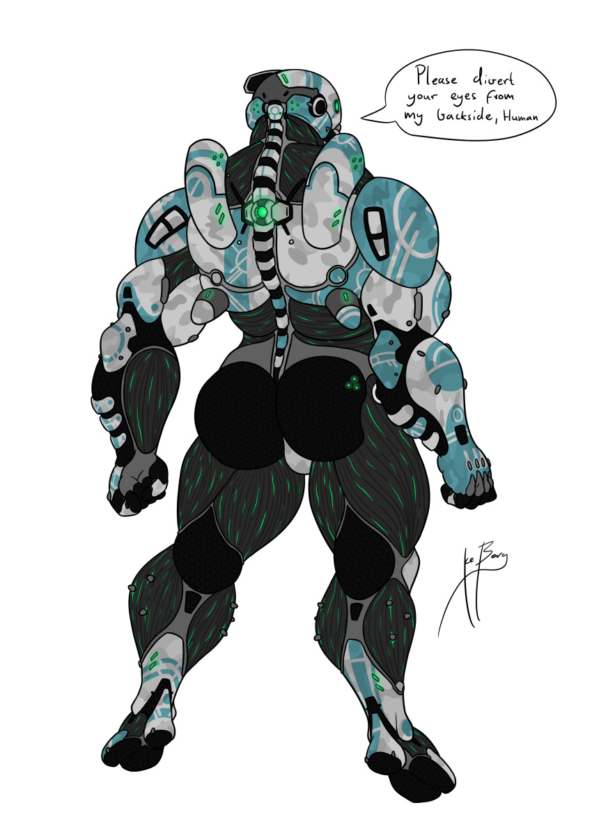 1ceberg absurd_res android big_butt butt cybernetics dialogue english_text hi_res humanoid machine male muscular muscular_male not_furry rear_view robot simple_background solo text