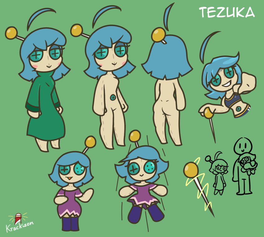 animate_inanimate button_eyes doll fan_character hi_res krackdown9 model_sheet needle not_furry solo_focus stuffed_doll tezuka_(krackdown9)