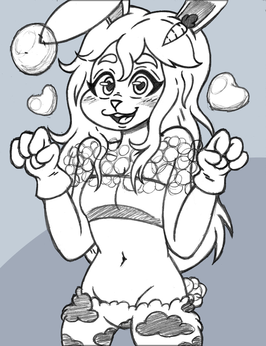 &lt;3 &lt;3_eyes 2019 absurd_res anthro blue_fur blush breasts bubble carrot cleft_of_venus clothed clothing female food fur gloves greyscale hair handwear hi_res lagomorph leporid mammal midnytesketch monochrome multicolored_fur open_mouth paws plant rabbit simple_background smile solo usawa_fuwakaru vegetable white_fur