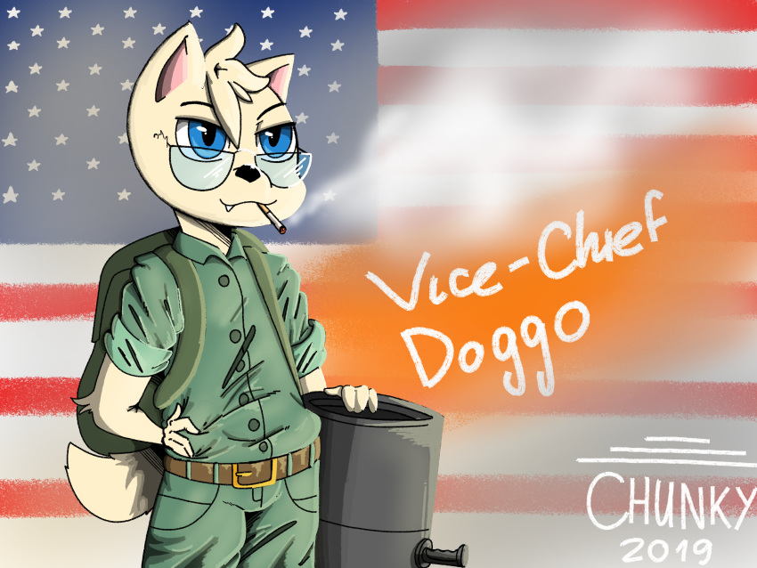 absurd_res canid canine canis cannon chunkysoup domestic_dog hi_res mammal patriot ranged_weapon soldier solo united_states_of_america vice-chief_doggo video_games weapon