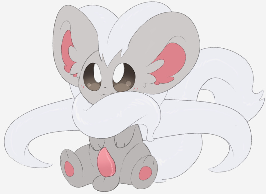 2019 backsash balls cinccino digital_media_(artwork) erection feral fur grey_fur hair male mammal nintendo pawpads paws penis pok&eacute;mon pok&eacute;mon_(species) simple_background sitting smile solo video_games