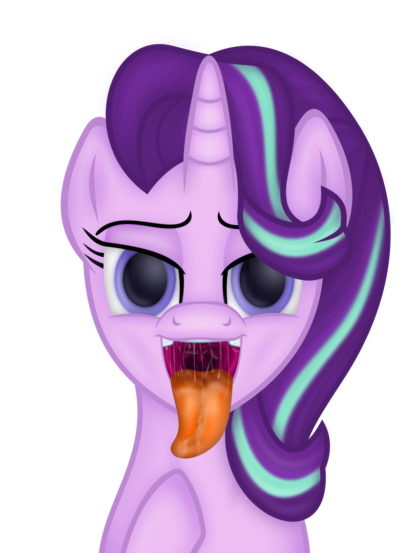 absurd_res alpha_channel bedroom_eyes bodily_fluids bust_portrait drooling emu34b equid female feral friendship_is_magic half-closed_eyes hi_res hooves horn mammal mouth_shot my_little_pony portrait saliva seductive starlight_glimmer_(mlp) teeth tongue tongue_out unicorn vector