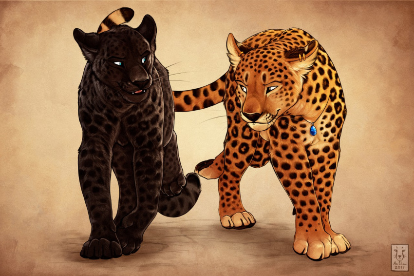 2019 4_toes ambiguous_gender anchee black_fur black_nose digital_media_(artwork) felid feral fur jaguar leopard mammal open_mouth pantherine paws simple_background smile solo spots spotted_fur tan_background teeth toes tongue