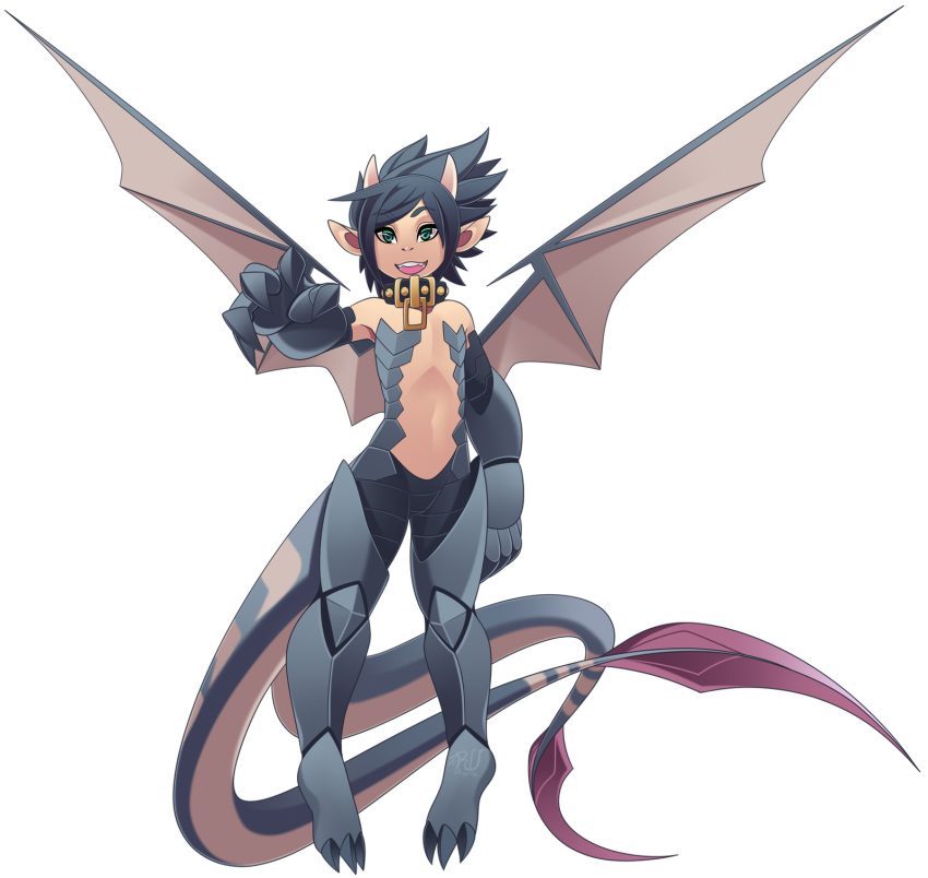 2019 4_toes 5_fingers alpha_channel animal_humanoid anthro black_hair digital_media_(artwork) dragon dragon_humanoid fingers full-length_portrait green_eyes hair hi_res horn humanoid male membrane_(anatomy) membranous_wings phation portrait simple_background smile solo toes transparent_background wings