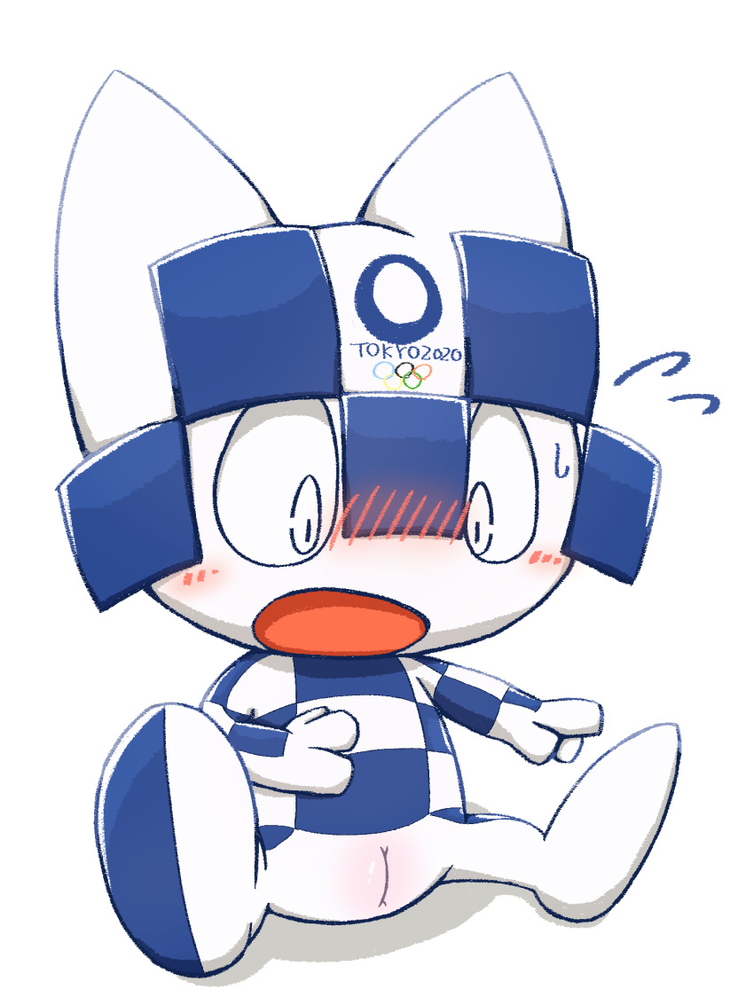 2020_tokyo_olympic anthro blush bodily_fluids female hi_res mascot miraitowa olympics pussy rokesys soles solo sweat unknown_species