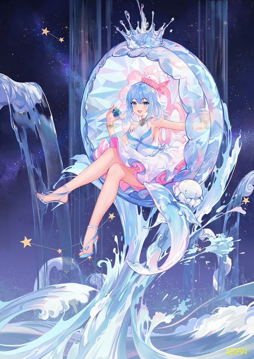 1girl absurdres atdan bare_legs bare_shoulders barefoot blue_hair feet haiyi highres solo synthesizer_v