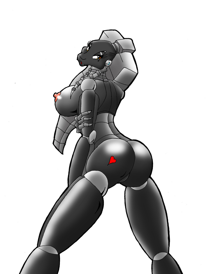 &lt;3 absurd_res bionicle breasts butt female hi_res humanoid lego looking_at_viewer lordstevie machine nipples not_furry open_mouth robot roodaka simple_background solo