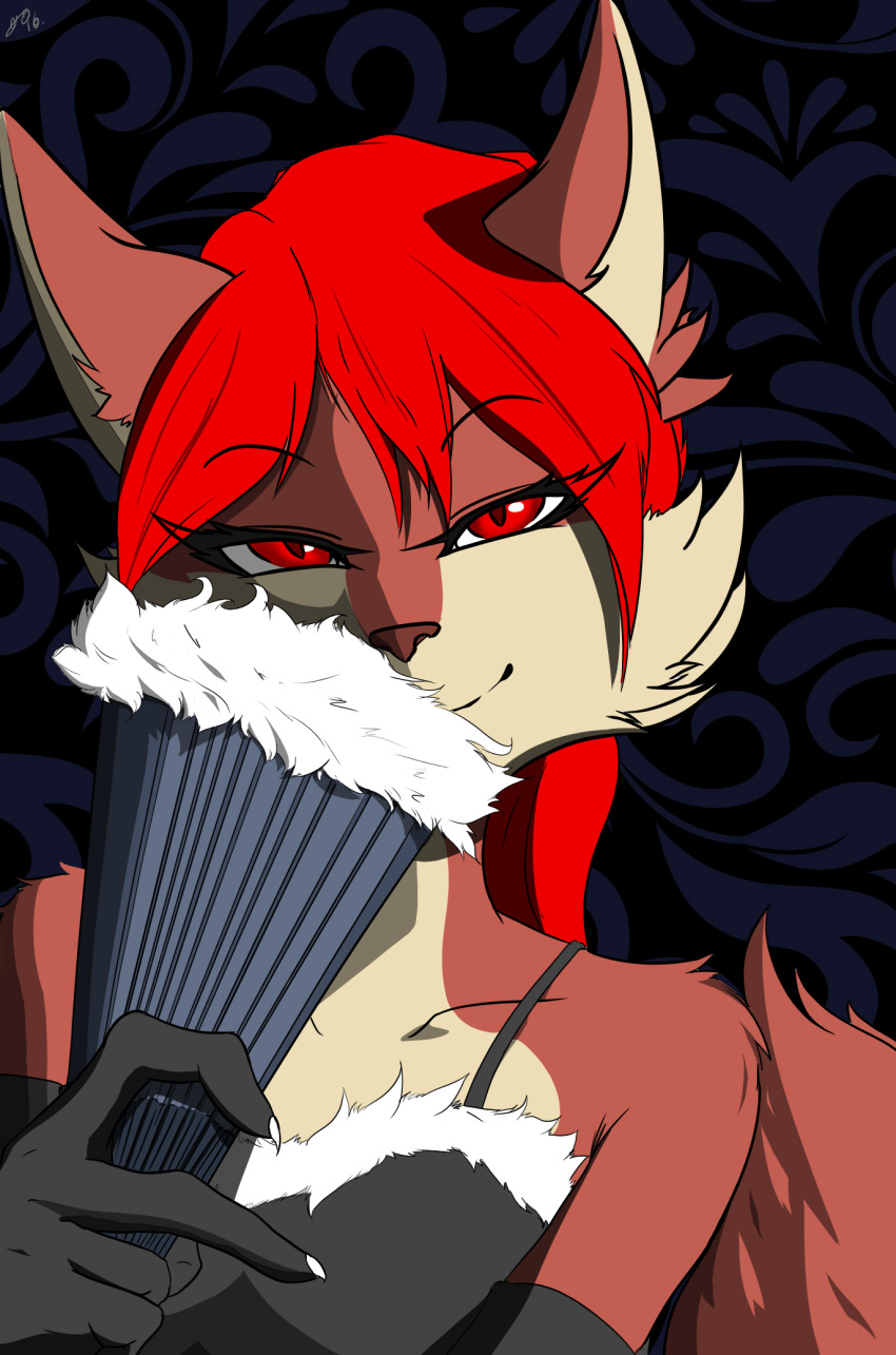 anthro bust_portrait canid canine clothed clothing fan_(disambiguation) female fox hi_res looking_at_viewer mammal portrait solo spicyocean topwear