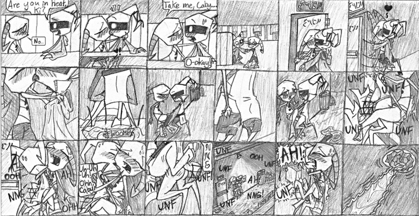 &lt;3 against_wall alien blush bodily_fluids butt clothed clothing comic cum cum_in_pussy cum_inside dialogue door duo emanata english_text erection eyes_closed female female_penetrated genital_fluids greyscale hi_res horn humanoid inside internal invader_zim kissing male male/female male_penetrating monochrome nickelodeon not_furry nude onomatopoeia open_mouth orgasm outside partially_clothed penetration penis public sex sound_effects speech_bubble spread_legs spreading sweat sweatdrop text topwear trash_bag trash_can vaginal vaginal_penetration vortian zoe-chan