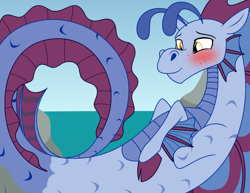 2019 absurd_res amber_eyes badumsquish blue_scales blush cloven_hooves fan_character freckles hi_res hooves male marine my_little_pony scales sea siren solo tremolo_stipple_(oc) water