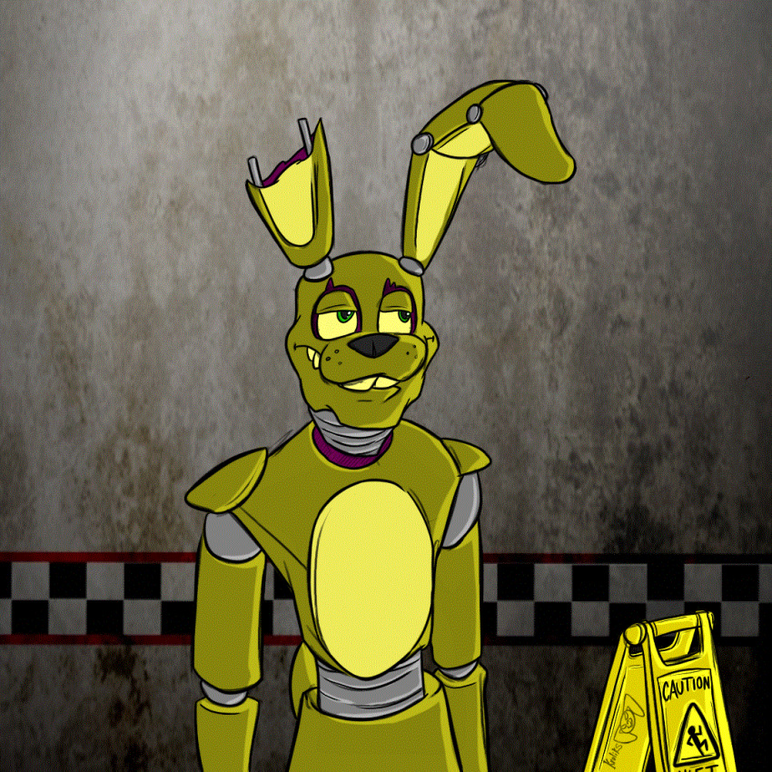 1:1 2019 2d_animation 3_fingers accident animated animatronic anthro buckteeth damaged digital_media_(artwork) fangs fingers five_nights_at_freddy's five_nights_at_freddy's_3 hare krolik lagomorph leporid long_ears loop machine male mammal open_mouth rabbit robot slip slipping springtrap_(fnaf) standing teeth video_games