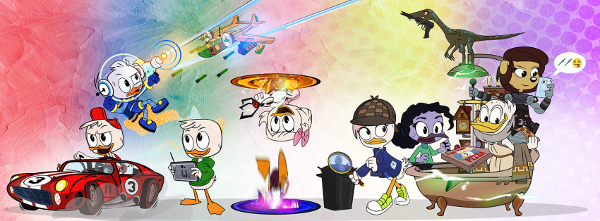 anatid anseriform avian bird dewey_duck disney duck ducktales ducktales_(2017) hi_res huey_duck hummingbird lena_(ducktales) louie_duck pixelkitties violet_sabrewing webby_vanderquack