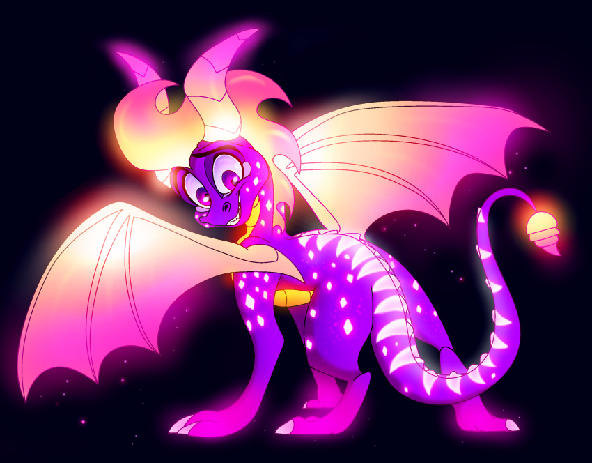 2019 ambiguous_gender black_background claws digital_media_(artwork) dragon feral glowing hi_res horn membrane_(anatomy) membranous_wings plaguedogs123 purple_eyes scales scalie simple_background solo spines spyro spyro_the_dragon video_games western_dragon wings