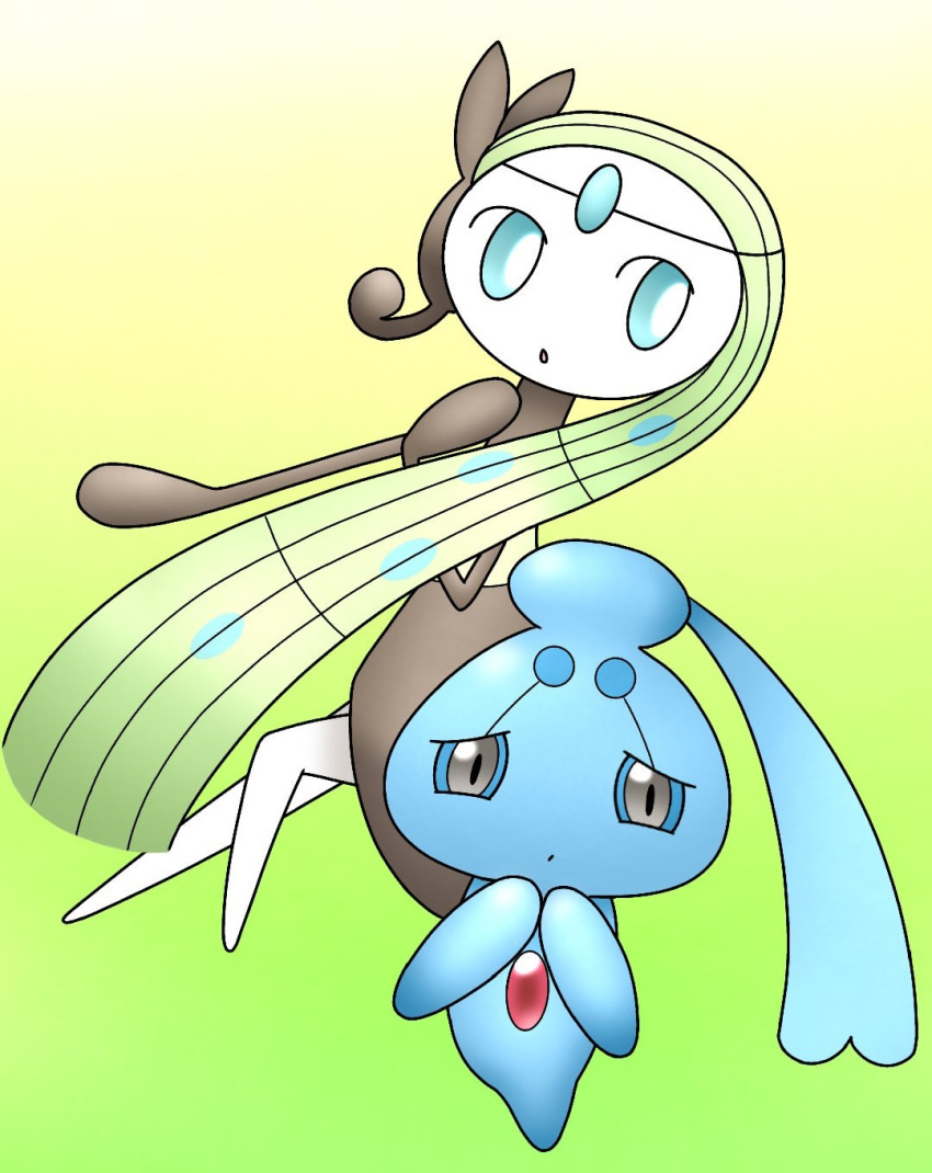 green_background half-closed_eyes hi_res legendary_pok&eacute;mon meloetta nintendo phione pikatiu pok&eacute;mon pok&eacute;mon_(species) simple_background video_games