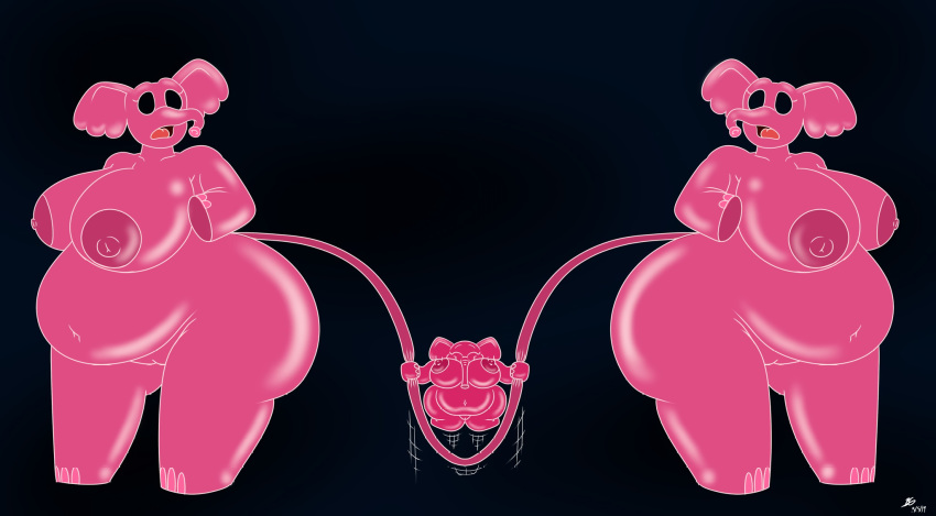 big_breasts breasts conjoined disney dumbo_(movie) elephant elephantid female group hi_res hooves huge_breasts huge_thighs jump_rope long_tail mammal nipples overweight overweight_female pink_skin proboscidean pussy sexyshrine thick_thighs trunk