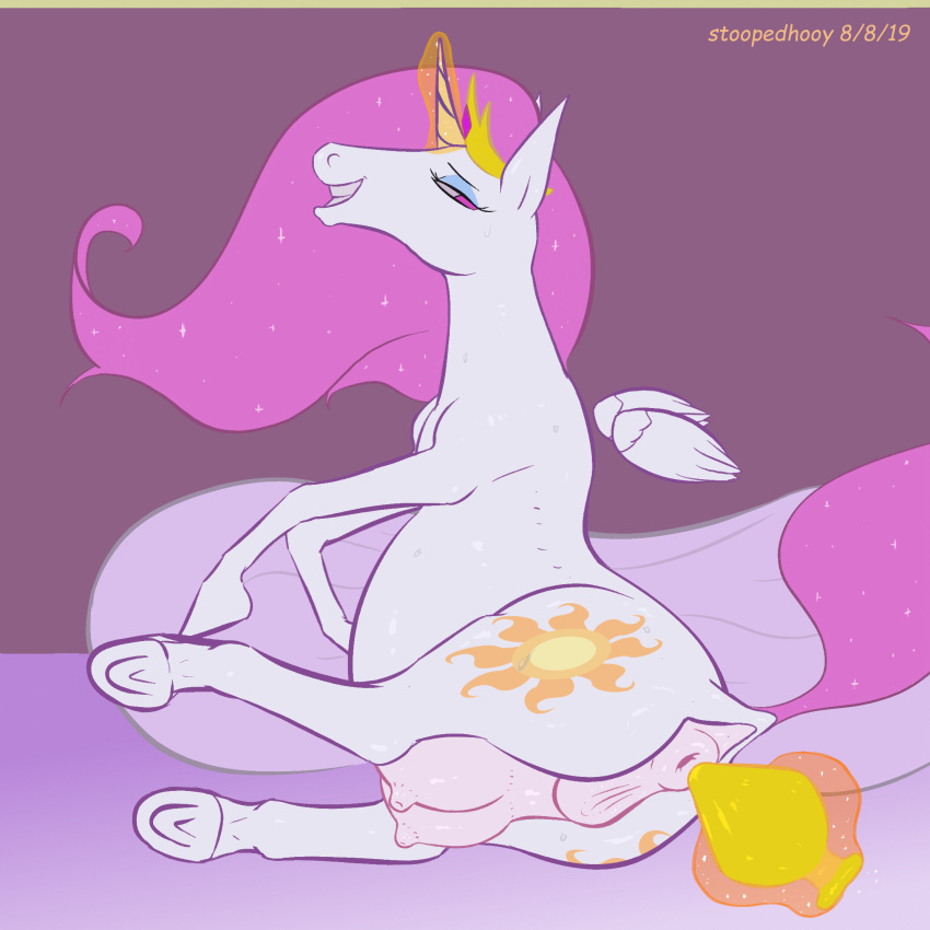 1:1 anatomically_correct animal_genitalia animal_pussy anus belly big_belly bodily_fluids butt buttplug digital_media_(artwork) dock equid equine equine_pussy female feral friendship_is_magic hi_res horn lying mammal my_little_pony on_side pregnant presenting presenting_hindquarters princess_celestia_(mlp) puffy_anus pussy raised_tail sex_toy smug solo stoopedhooy sweat teats udders winged_unicorn wings