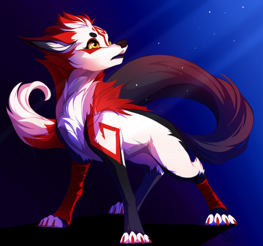 2019 4_toes amber_eyes ambiguous_gender canid canine digital_media_(artwork) feral fur hair mammal pacevanrign red_fur red_hair solo standing toes