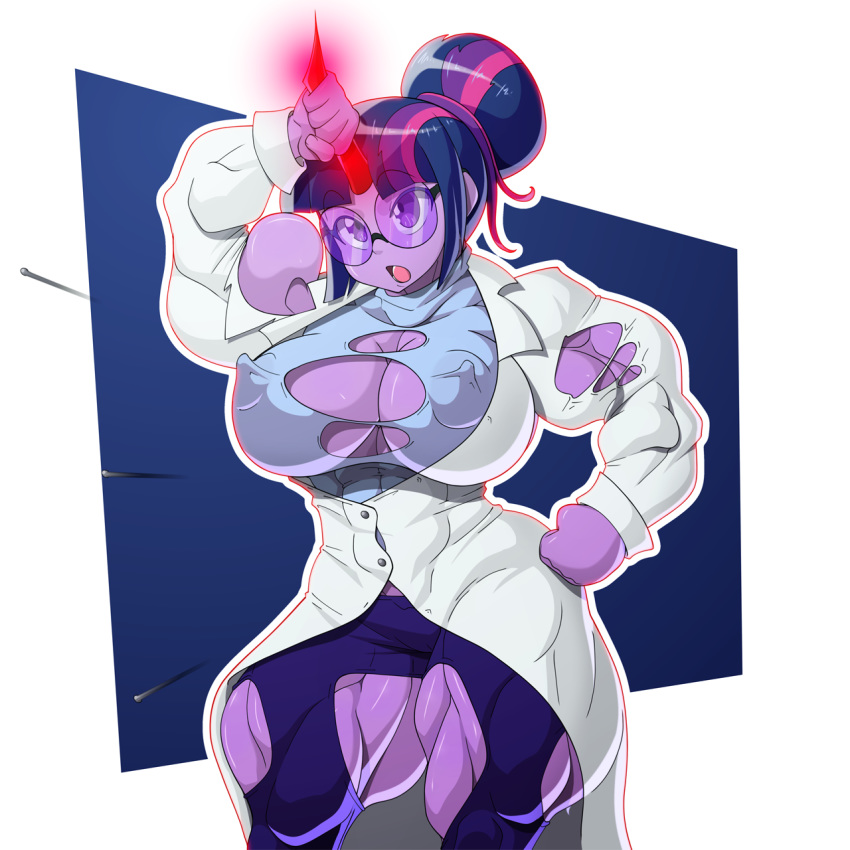 1:1 big_breasts breasts cleavage clothed clothing equestria_girls female hi_res horn horned_humanoid humanoid muscular muscular_female my_little_pony nipple_outline torn_clothing twilight_sparkle_(eg) xylem