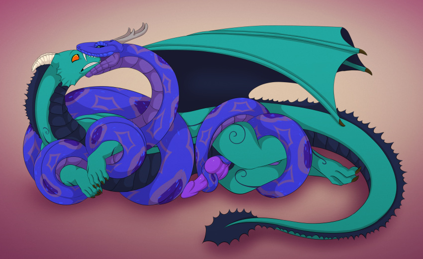 ambiguous_gender dragon duo feral hi_res hybrid male male/ambiguous penis reptile scalie silvergrin snake vore zetsin