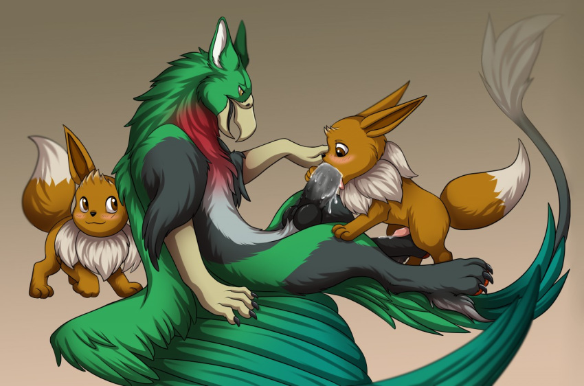 ambiguous_gender anthro avian eevee feral group gryphon male male/male nintendo penis pok&eacute;mon pok&eacute;mon_(species) silvergrin video_games zetsin