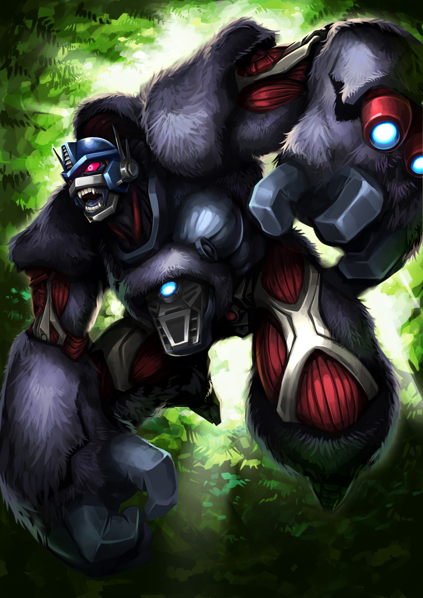 2016 alien ape beast_wars cybertronian digital_media_(artwork) fangs fur gorilla grey_fur haplorhine hi_res humanoid machine male mammal maximal muscular open_mouth optimus_primal primate red_eyes robot robot_humanoid ryuusei_(mark_ii) solo teeth transformers