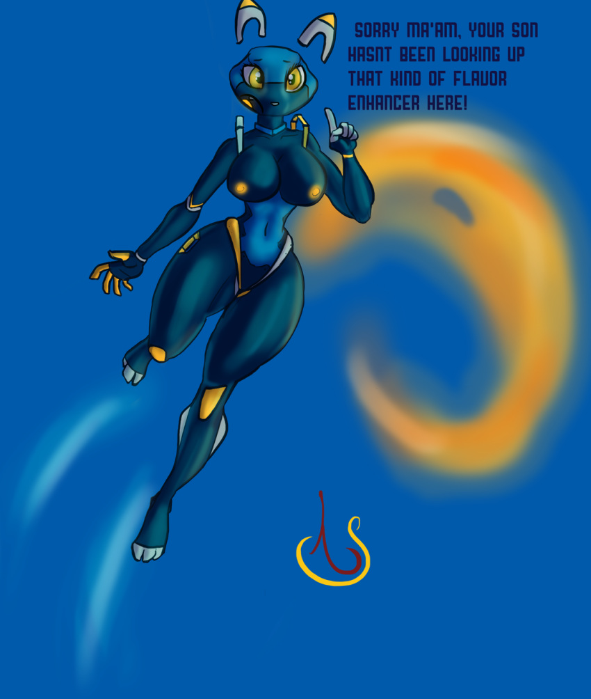 2019 3_toes 5_fingers android animatronic anthro areola big_breasts biped blue_body breasts claws dialogue digital_media_(artwork) domestic_cat e621 english_text esix feet felid feline felis female fingers fire floating flying glowing hi_res huge_breasts humanoid looking_at_viewer machine mammal mascot nipples nude open_mouth robot simple_background smug_nuggets solo text thick_thighs toe_claws toes tongue wide_hips yellow_eyes