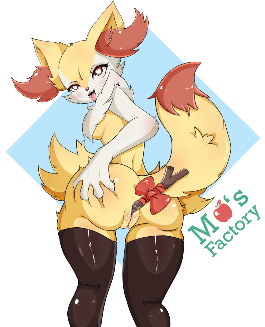 &lt;3 &lt;3_eyes 2019 anthro anus blush bodily_fluids braixen breasts butt butt_grab canid canine clothing eyelashes female fur genital_fluids hand_on_butt hi_res inner_ear_fluff legwear looking_pleasured looking_up mammal mapplesfactory masturbation multicolored_fur neck_tuft nintendo open_mouth penetration pok&eacute;mon pok&eacute;mon_(species) presenting presenting_hindquarters pussy pussy_juice raised_tail red_eyes red_fur red_nose ribbons saliva saliva_string side_boob solo spread_butt spreading standing stick thigh_highs tongue tongue_out tuft vaginal vaginal_masturbation vaginal_penetration video_games white_fur yellow_fur