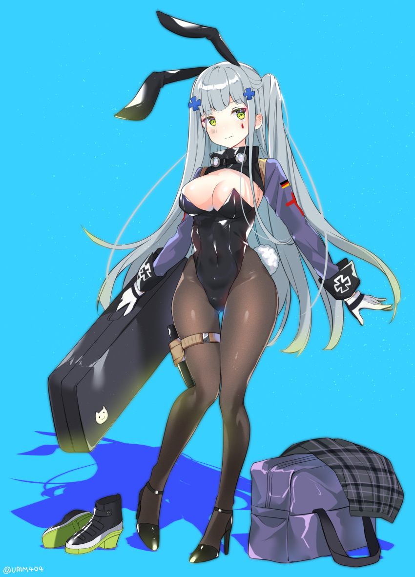 animal_ears bunny_ears bunny_girl cleavage garter girls_frontline heels hk416_(girls_frontline) pantyhose tail urim