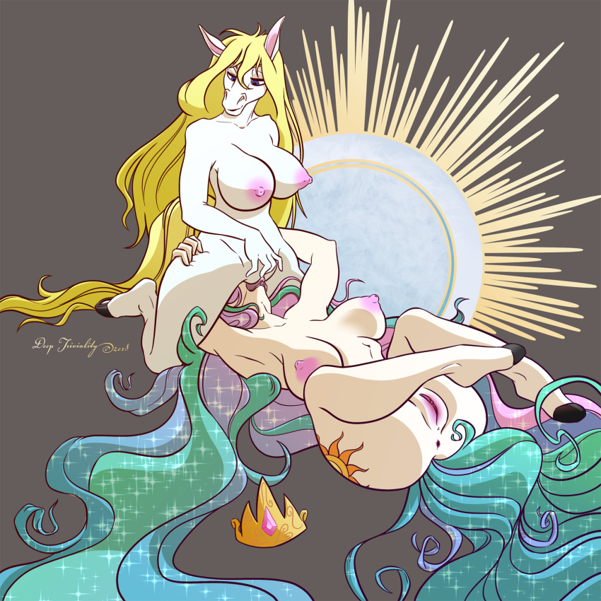 1:1 2018 anna_(sailoranna) anthro anthrofied anus areola blonde_hair breasts chromatophore cunnilingus cutie_mark duo equid equine facesitting female female/female friendship_is_magic fur hair hi_res hooves horse long_hair lying mammal multicolored_hair my_little_pony nipples nude on_back oral princess_celestia_(mlp) puffy_areola pussy rainbow_hair sex simple_background spread_legs spreading straddling vaginal white_fur