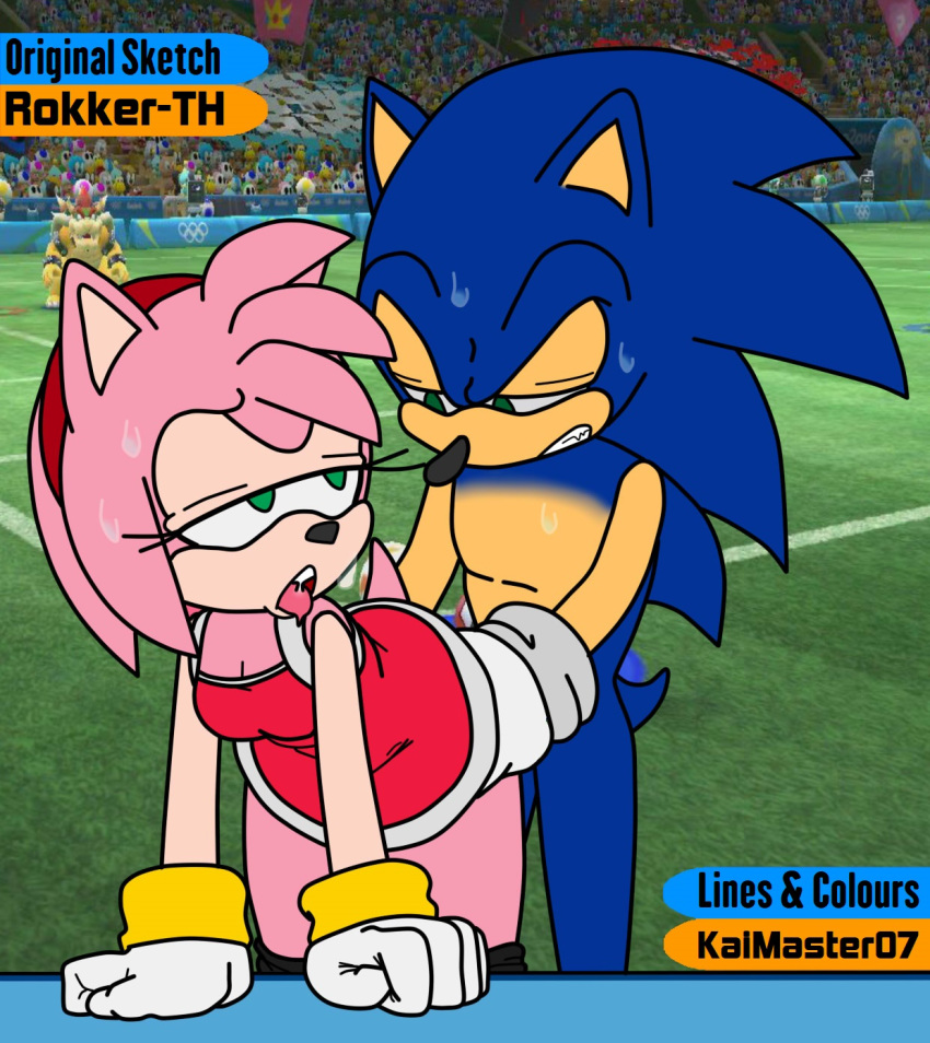 ahegao all_fours amy_rose bodily_fluids bowser clothed clothed_sex clothing crossover doggystyle eulipotyphlan female from_behind_position hedgehog hi_res koopa looking_pleasured male male/female mammal mario_bros nintendo olympics pants_down partially_clothed pent_up public public_nudity rokkerth scalie sex sonic_(series) sonic_the_hedgehog sweat thekaimaster07 video_games