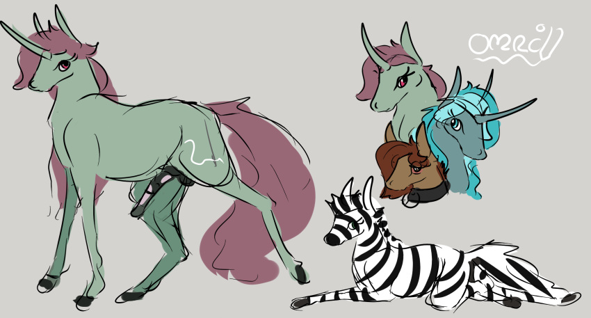 animal_genitalia collar equid equine fan_character female feral hi_res horn male mammal my_little_pony omnipresentcrayon penis unicorn zebra