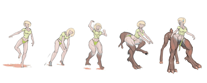 2019 breasts canid canid_demon canine clothed clothing demon female fur hellhound hooves human humanoid mammal mammal_taur mid_transformation nude open_mouth sequence simple_background solo species_transformation surprise taur torn_clothing transformation uglyshadow