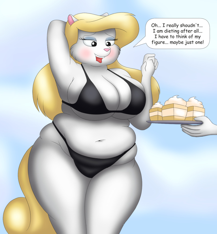 animaniacs anthro big_breasts bikini breasts cleavage clothed clothing female hi_res lordstormcaller minerva_mink overweight overweight_female solo swimwear warner_brothers